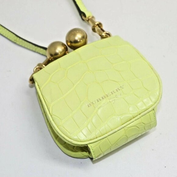 Burberry Mini Frame Neon Yellow Alligator Skin Leather Cross Body Bag - Picture 1 of 11